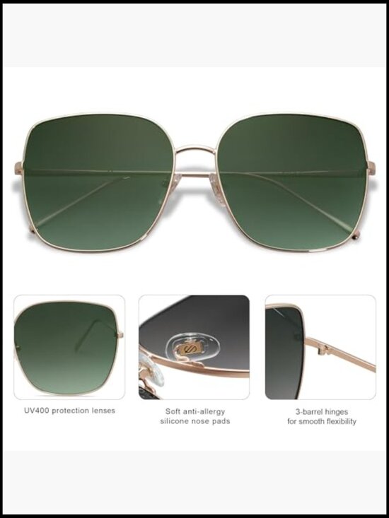 Oversized Square Metal Frame Sunglasses UV Protection main image 7
